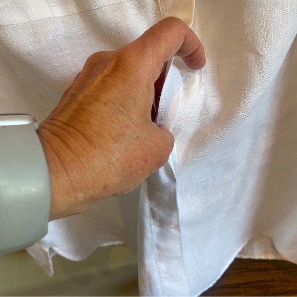 Chico's White Linen Long Sleeve Button-Down Blouse - Picture 7 of 7